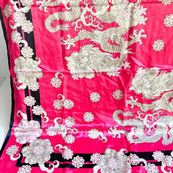 Vintage Basler Pink Dragon Floral Print Hand Rolled edge Silk Scarf - Picture 3 of 7